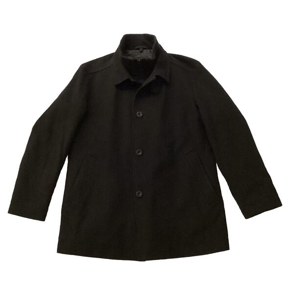 Hugo Boss Men’s Black Cashmere - Wool Pea Coat Jacket Size Large 46R - Picture 1 of 16